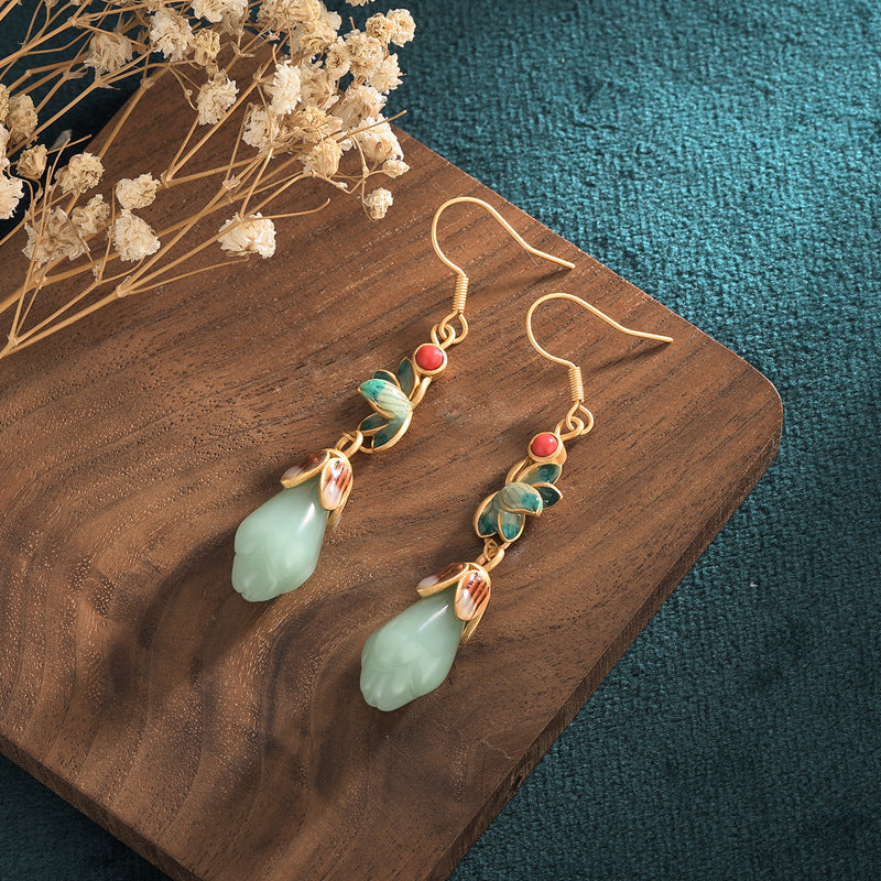 🔥Vente✨chaude ancienne conçu Hetian Jade boucles d’oreilles