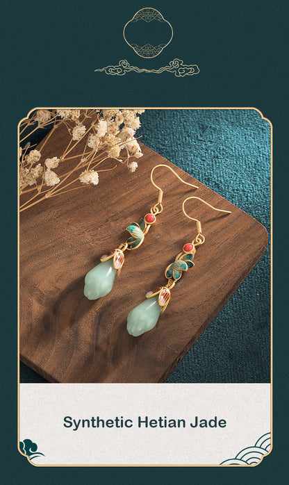 🔥Vente✨chaude ancienne conçu Hetian Jade boucles d’oreilles