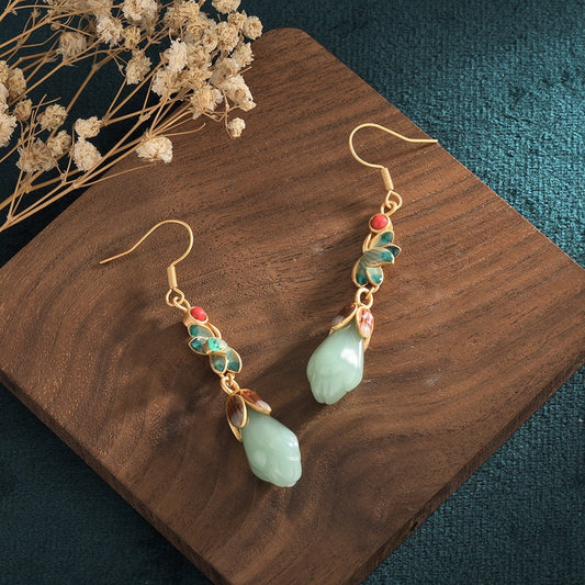 🔥Vente✨chaude ancienne conçu Hetian Jade boucles d’oreilles