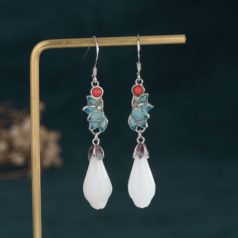 🔥Vente✨chaude ancienne conçu Hetian Jade boucles d’oreilles