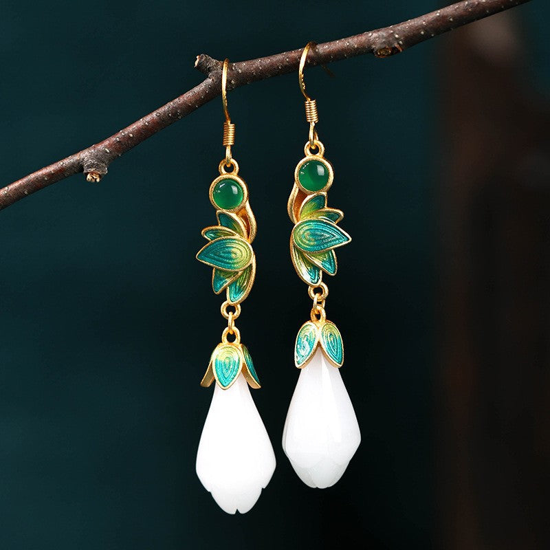 🔥Vente✨chaude ancienne conçu Hetian Jade boucles d’oreilles