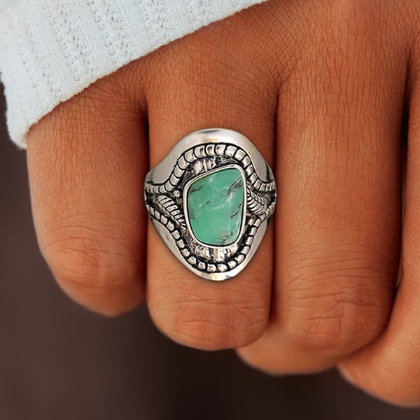 🔥 Bague en argent sterling à feuilles de turquoise