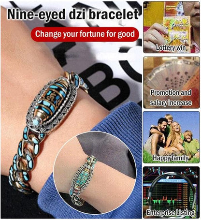 Bracelet Dzi à neuf yeux avec mantra à six caractères en turquoise