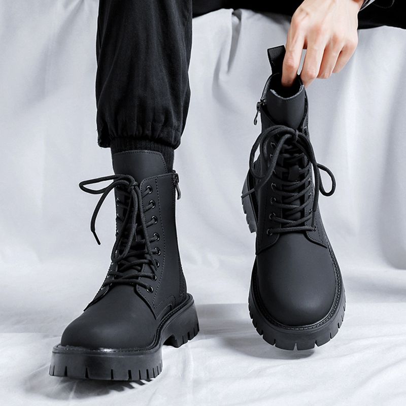 ⏳Dernier jour pour 49% de réduction⏳Bottes pour homme avec fermeture éclair latérale en cuir Noir