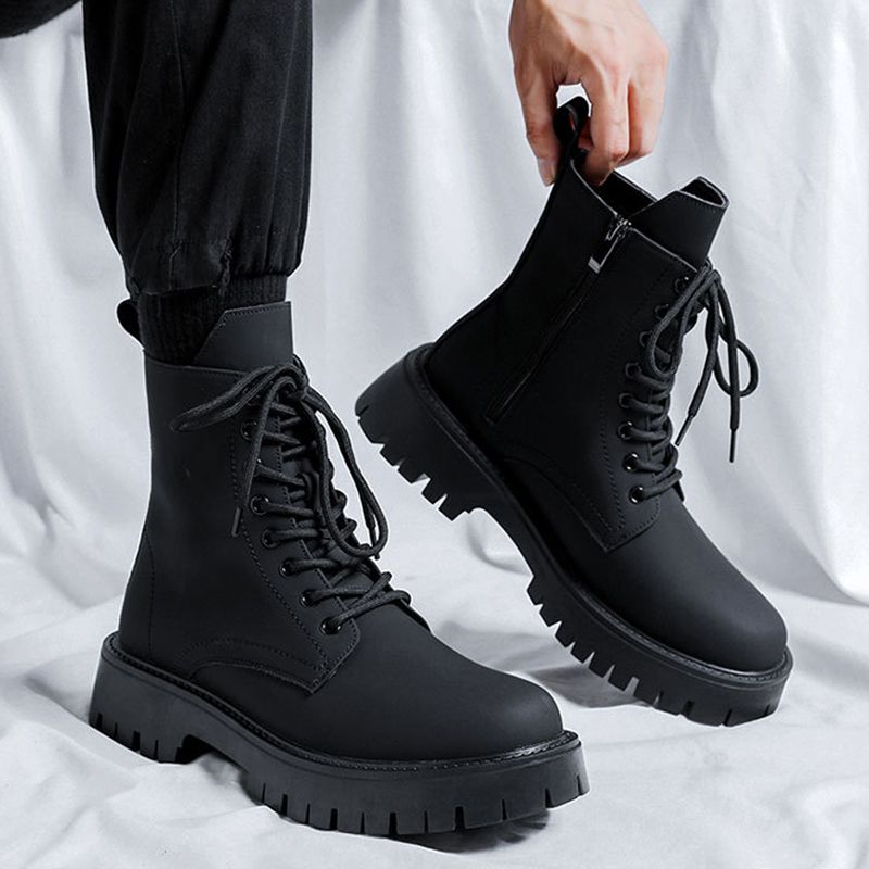 ⏳Dernier jour pour 49% de réduction⏳Bottes pour homme avec fermeture éclair latérale en cuir Noir