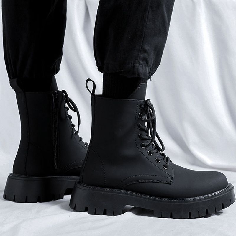 ⏳Dernier jour pour 49% de réduction⏳Bottes pour homme avec fermeture éclair latérale en cuir Noir