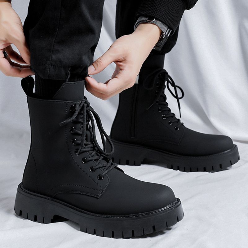 ⏳Dernier jour pour 49% de réduction⏳Bottes pour homme avec fermeture éclair latérale en cuir Noir