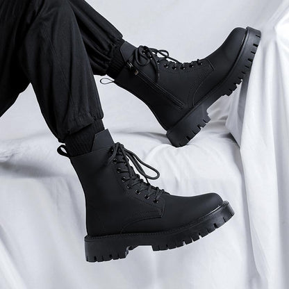 ⏳Dernier jour pour 49% de réduction⏳Bottes pour homme avec fermeture éclair latérale en cuir Noir