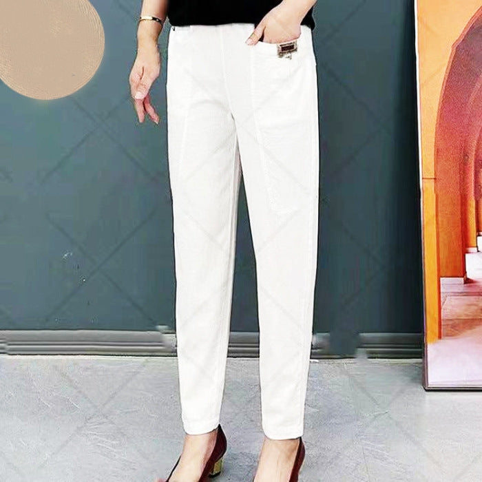 Pantalon en coton à taille élastique pour femme